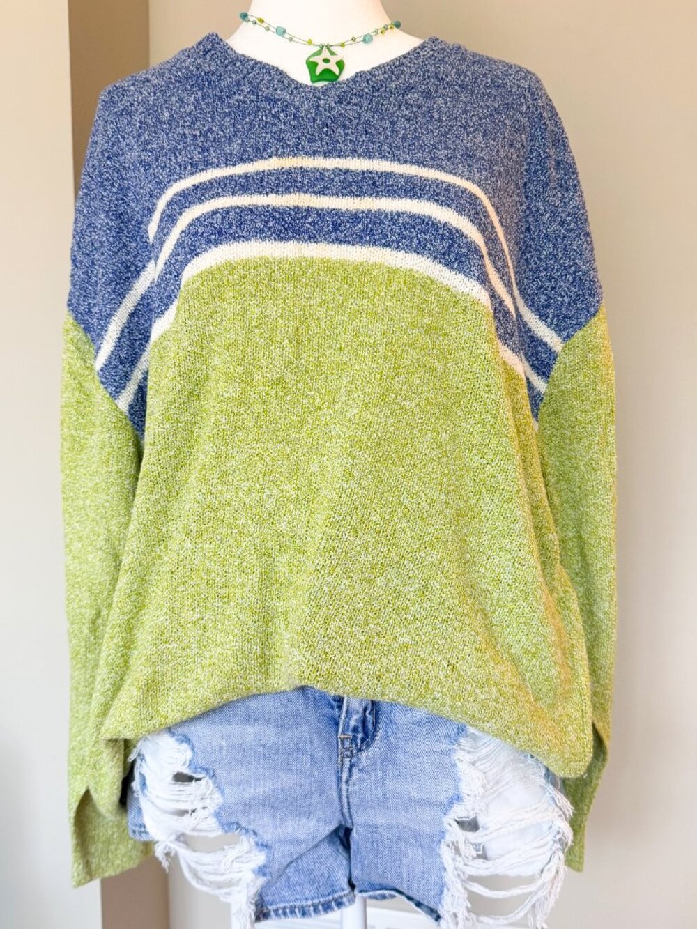 Cousin Johnny Vintage Y2K Sweater Green & Blue - Size Medium
